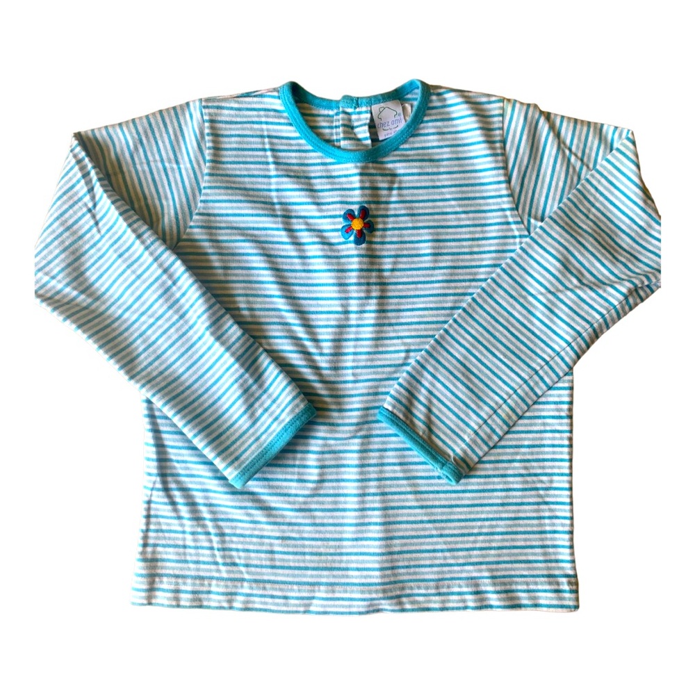 CHEZ AMI Vintage Blue Striped Long Sleeve Shirt - Size 8